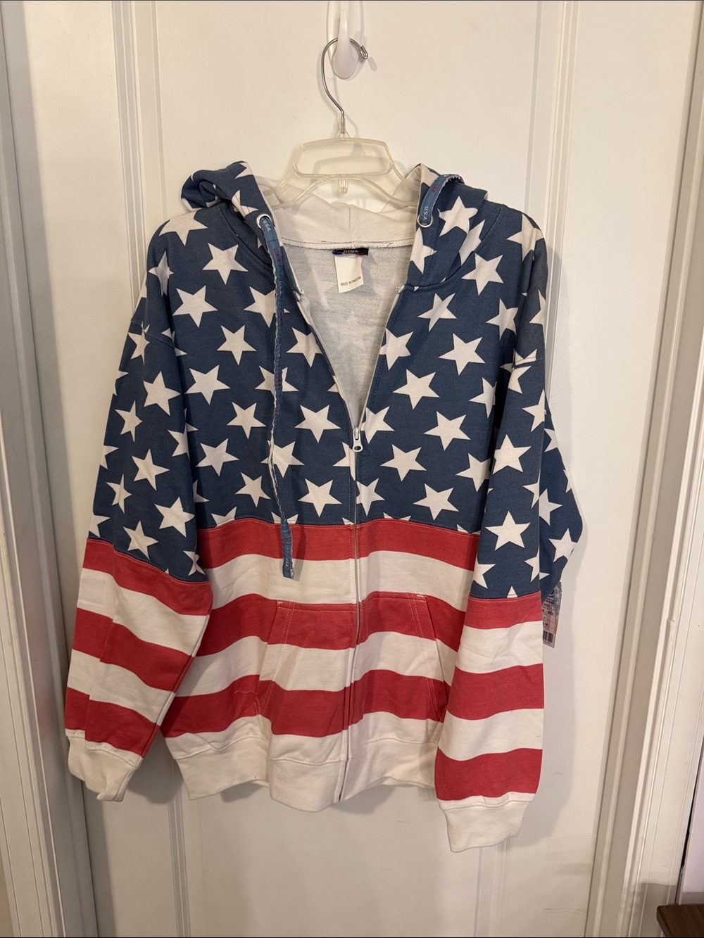 Men's Full-Zip Hooded Sweatshirt in Blue/Red/White Star & Stripe